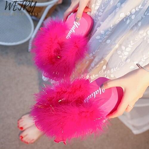 IN 2020 Hot Sale Fur Flat Shoes Women Fox Home Fluffy Sliders Comfort With Feathers Furry Summer Flats Sweet Ladies Shoes