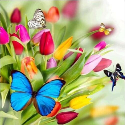 30x30 Diy Diamond Painting 5d for Home Decor , Living Room Decoration ，Butterfly Among Flowers