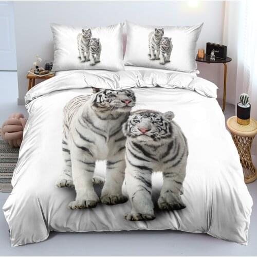 3D White Bedding Set Design Animal Quilt Cover Sets Tiger Comforter Covers Pillow Covers 160*200cm Full Twin Double King Size