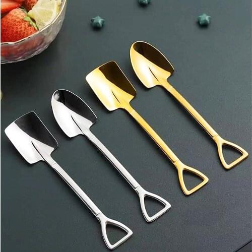 4PCS/set Retro Shovel Spoon Stainless Steel Spade Shape Dessert Coffee Spoon Watermelon Long Handle Ics Cream Spoon Kitchen Tool