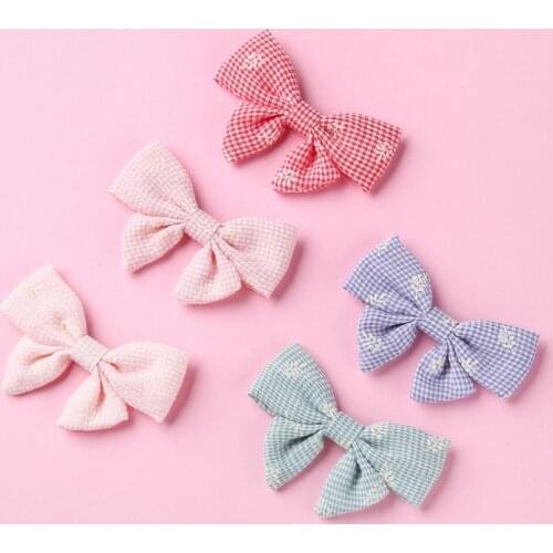 5pcs Print Small Bow Nylon Headband For Girls Plaid Bowknot Kids Hair Clips Cute Hair Barrettes Baby Girls Hair Accessories