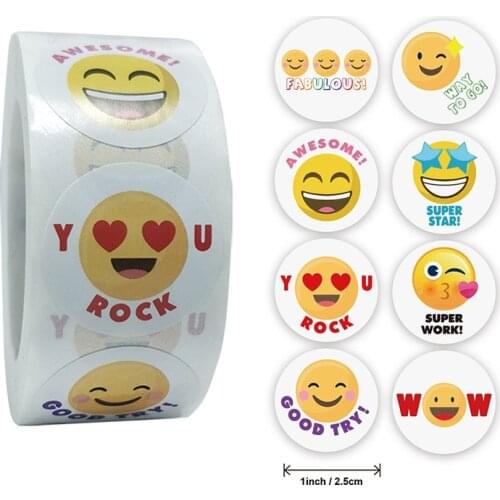 500pcs Smiley Face Sticker Round Reward Sticker Sealing Labels for Kids Reward Scrapbooking Stationery Happy Cute Gifts Toys