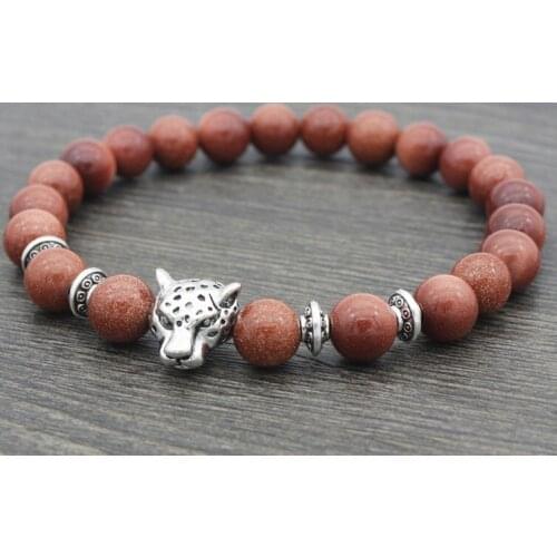 8mm rg54 silver gold copper lion Bracelet elastic yellow Tigereye Buddha Yoga Charm nature stone bead Bangles women gift