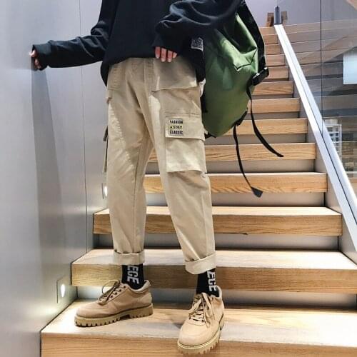 Mans Vintage Cargo Pants mans Hip hop Khaki Pockets Joggers Pants Male Korean Fashion Sweatpants Winter Overalls Streeawear