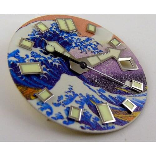 Super Lume 28.5mm Surfing Watch Dial Spare Parts with Hands fit NH35 7s26 4r15 Green Lume Classic Design