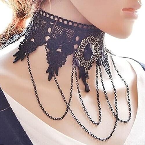 Gothic Choker Girls Lace Tattoo Nacklace Pendant Black Beads Victorian Steampunk Style Gothic Collar Necklace Gift