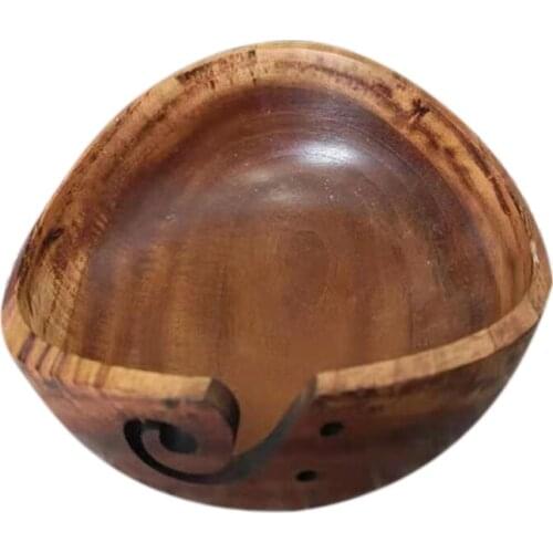 Wooden Yarn Bowl Holder,Knitting Wool Storage Basket with Holes Handmade,Crochet Kit Storage Bowl Knitting Yarn Holder