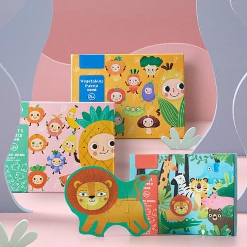 Kid Cute Dinosaur Vehicle Jungle Animal Wooden Jigsaw Puzzle Early Education Toy