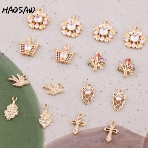 HAOSAW Choose 4Pcs/Lot Colorful Crystal Charm/CZ Stone/Tree/Crown/Swallow/Jewelry Accessory/DIY Jewelry Making/Earring Findings