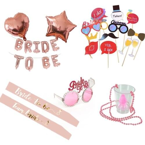 Bachelorette Party Bride to be Supplies Prop Set Kit Champagn Pink Sash Balloons Banner Headband Veil Hen Do Night Bridal Shower