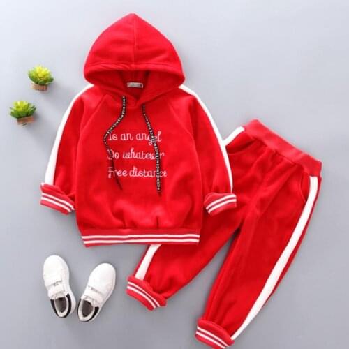 ZWF208 Promotion New Cartoon Children Clothing Winter Clothes Hoodies+pants Outfit Kids Velvet Warm Plus Thick Suit For Sets