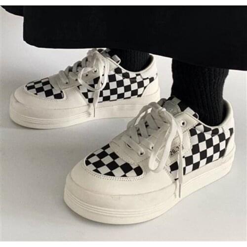 Casual Sneakers Womens Sports Shoes Plaid Tennis Female Platform Kawaii Vintage Vulcanize Fashion2021Canvas Fashion Comfortable