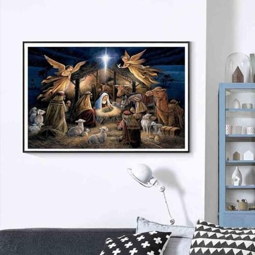 30x40cm Religion Jesus Nativity Cross Stitch DIY Full Round Diamond Painting