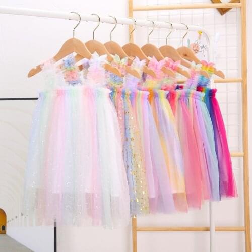Summer Striped Colorful Rainbow Dress Casual Beach tutu Straps Dress Princess Cute Baby Girls Dress Party Tutu Formal Dresses