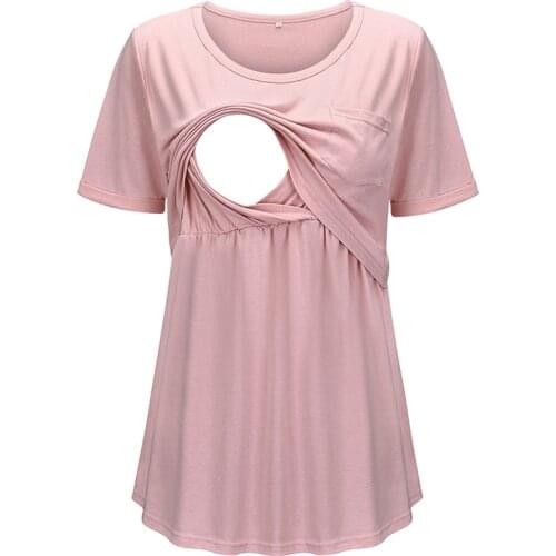 2021 Summer Maternity Nursing T-shirt Solid Button Mother Breastfeeding T Shirt Clothes Pregnant Women Short Sleeve Tees Tops