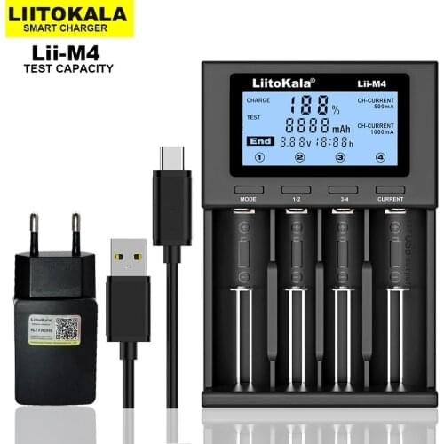 NEW LiitoKala Lii-M4 18650 Charger LCD Display Universal Smart Charger Test capacity for 3.7V 26650 18650 21700 AA AAA etc 4slot