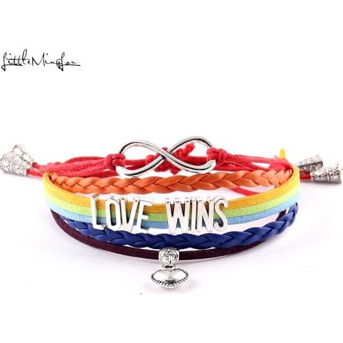 Little MingLou Love Wins LGBT equality pride bracelet heart charm adjustable Strap tassel bracelets & bangles for women jewelry