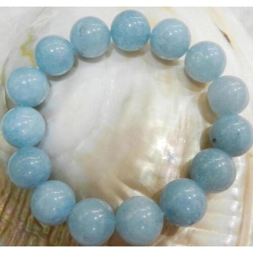Fashion jewelry 14MM BRAZILIAN AQUAMARINE GEMS ROUND BEADS STRETCHY BRACELETS 7.5" AAAQ