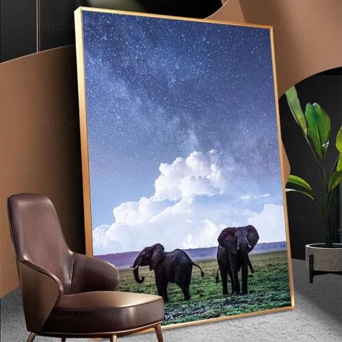 Modular Elephant Canvas Painting Home Decoration Starry Sky Pictures Modern Wall Art Prints Animal Poster For Bedroom Framework