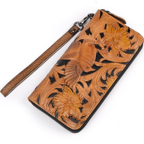 High Quality Genuine Leather Male Long Wallet Clutch Coin Cards Clip Holder Vintage Embossed Multi-Pocket Natural Skin Men Purse