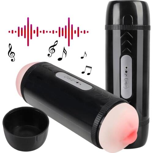 Voice Interaction Male Masturbator Vibrator Dual Head Male Masturbation Cup Real Vagina for Men Deep Throat Pussy Mouth