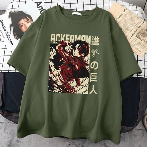 Attack On Titan Mens T Shirt Anime Clothing For Male Cartoon Print Streetwear Loose Oversize Tee Tops Casual Short Sleeve Tops