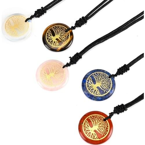 Necklace Tree of Life Pendant Fashion Crystal Natural Stone For Women Men Pendulum Reiki Healing Chakra Jewelry Gifts