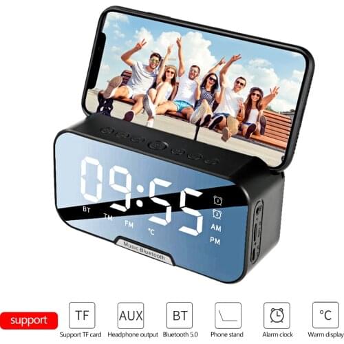 Portable Wireless Bluetooth Speaker Column Super Bass Stereo Subwoofer Handsfree Support TF AUX mirror Alarm Clock temperature