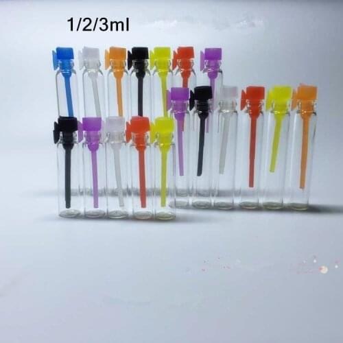 DHL Free 2000pcs/lot 1ml&2ml Empty Perfume Dripper Bottles Plastic Stopper Refillable Bottle Mini Oil Essential Glass Vials