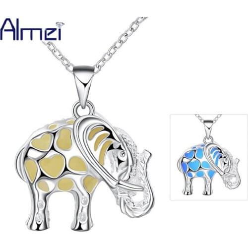 Almei Elephant Noctilucent Necklace Glow In The Dark Pendant With Stone Silver Color Anime Jewelry Women Choker Bijouterie N016