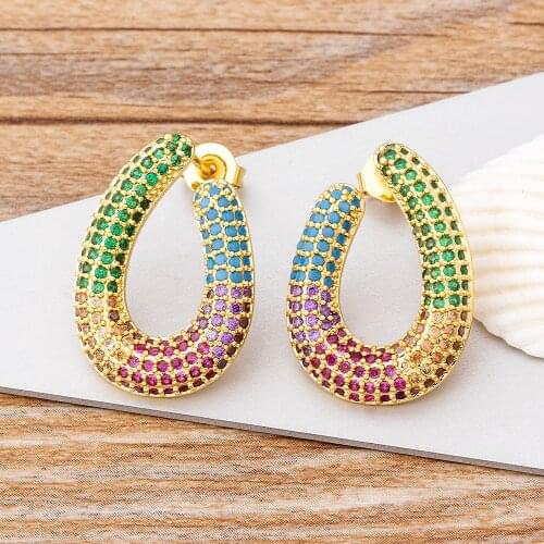 Fashion Geometric Irregular Gold Color Copper Stud Earrings For Women Gift Wedding Party Cubic Zirconia Charm Boho Jewelry