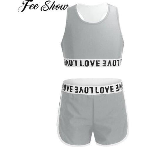 Girls Athletic Yoga Sports Clothes Gym Fitness Outfits Kids Sleeveless Racer Back Sport Top Running Sets Dancing Workout Bottoms
