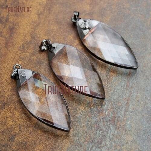 10Pcs Glass Crystal Pendant Spiral Gunmetal Plated Faceted Marquise Shape Pendant 55x23mm PM13685