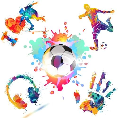 Sport Football Print on Patches For Clothes World Cup Heat Transfer Thermal Color Stickers DIY Washable T-Shirt Iron On Transfer