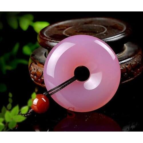 Unique beautiful pink agate chalcedony hand-carved peace clasp pendant necklace