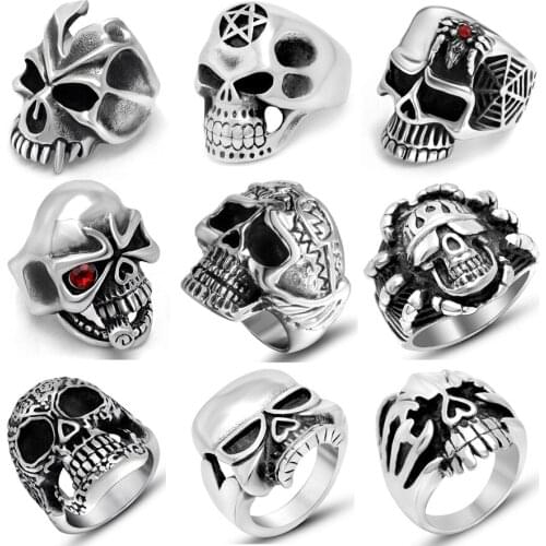 Gothic Punk Rings for Men Trendy 316L Stainless Steel Skull Ring Male Handmade Polishing Jewelry Halloween Accessories Gift 2020