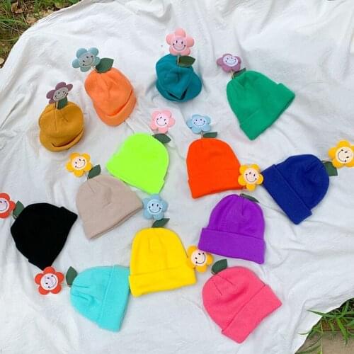 Korean Colorful Flower Handmade Cartoon Knitting Hats For Boys Girls Children Cosplay Winter Beanie Hats Christmas Gift Gorras