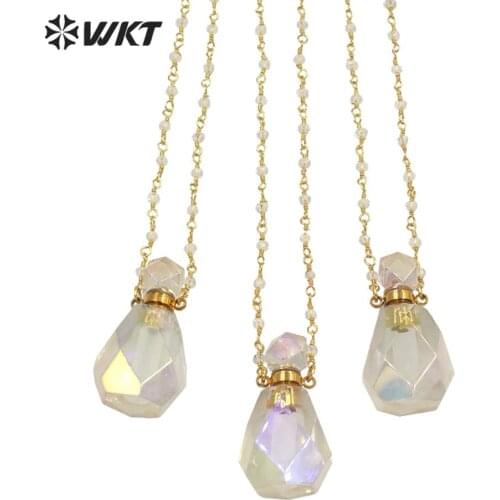 WT-N1235 Luxury women birthday gift cystal quartz stone necklace faceted white stone perfume bottle necklace in 18inch