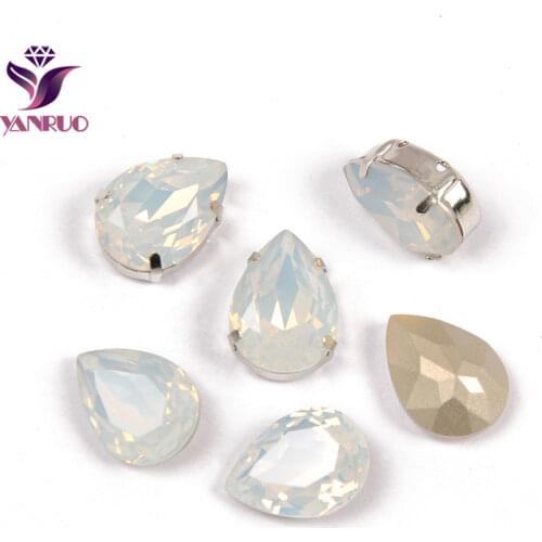 YANRUO Teardrop White Opal Claw Crystals All for Needlework Sewn Rhinestones Glass Sewing Ornaments