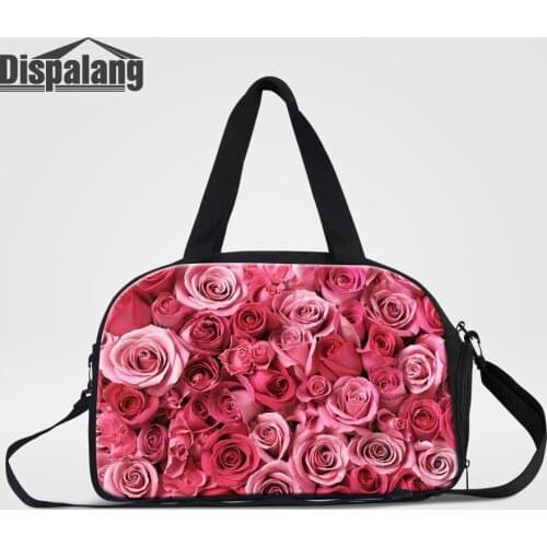 Dispalang Red Rose Women Travel Shoulder Bags Flower Print Weekend Bag For Teenage Girls Fashion Hand Luggage Overnight Handbags