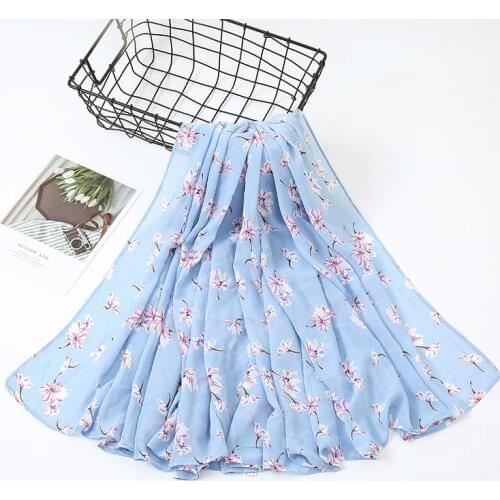 Women Printed Floral Chiffon Hijab Square Scarf Wraps Islam Shawls Muslim Chiffon Scarves Headband Flower Sunscreen Kerchief