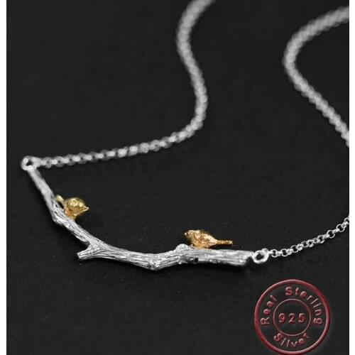 Amxiu Handmade 925 Sterling Silver Necklace Branch Birds Pendant Necklace Jewelry For Women Mothers Gift Choker Accessories
