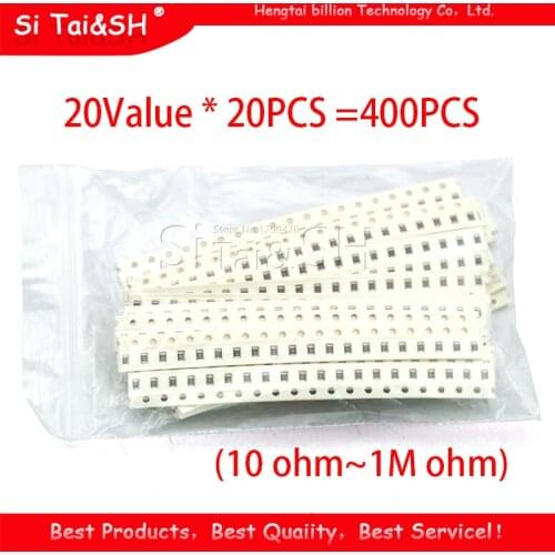 20Value * 20PCS =400PCS 0805 SMD Resistor Kit 1% 1/8W (10 ohm~1M ohm) component diy samples kit new and original