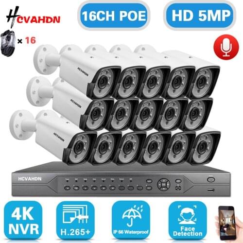 HCVAHDN 16CH 5MP POE NVR 5MPCamera kit Outdoor 5MP PoE IP Camera Audio Record Onvif FTP CCTV System Video Surveillance Kit