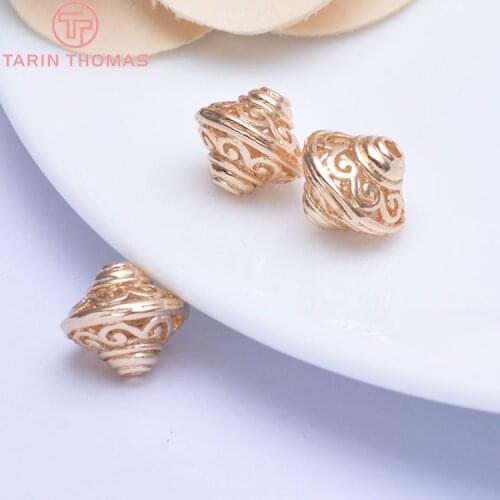 6PCS 13x11.5MM 24K Champagne Gold Color Plated Brass UFO Shape Spacer Beads Bracelet Beads High Quality Jewelry Accessories