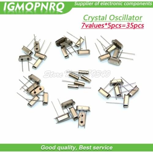7values*5pcs=35pcs 32.768Khz 6.000Mhz 8.000Mhz 11.0592Mhz 12.000Mhz 16.000Mhz 20.000Mhz each 5pcs Crystal Oscillator HC-49S