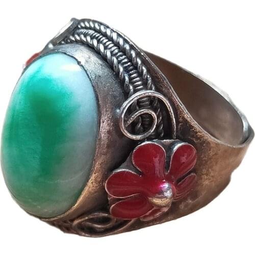 Antique bronze antique ornaments in China, Tibetan Silver with Red Topaz Rings