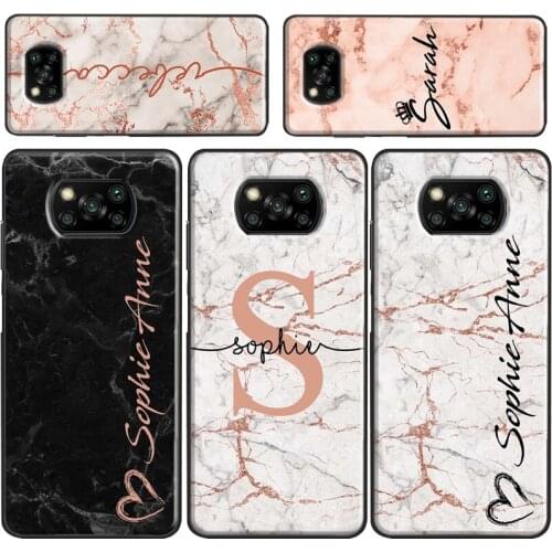 ROSE GOLD MARBLE INITIALS NAME CUSTOM For Xiaomi Mi 11 Pro 9T 10T Note 10 Lite Mi 11 Ultra Phone Case For POCO M3 X3 Pro F2 F3