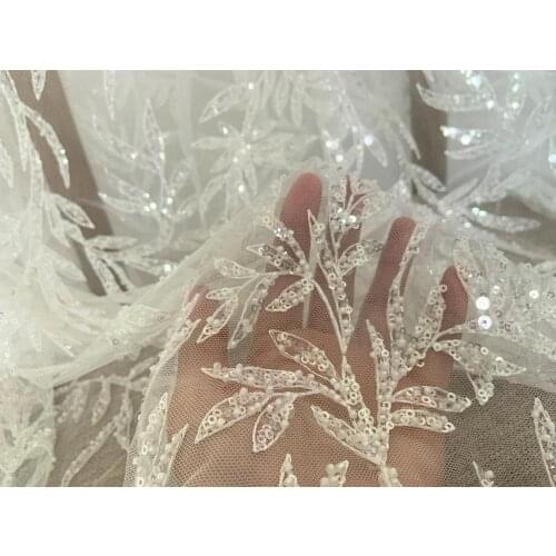 Elegant French Lace Fabric With Florals For Bridal Dress