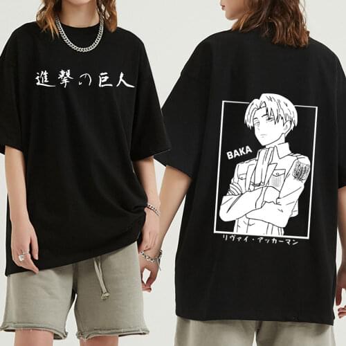 Japanese Anime Attack on Titan T Shirt Men Funny Cartoon Baka Levi Summer T-shirt Cool Casual Tshirt Graphic Hip Hop Tee Top Man